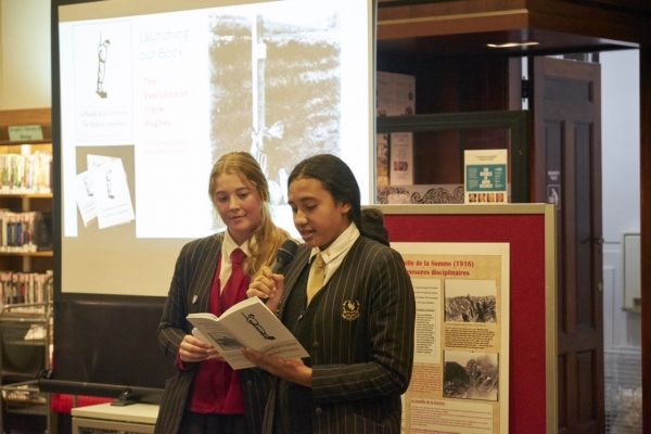 Baradene College students reading from &quot;The Battle of Concience&quot; at the book launch